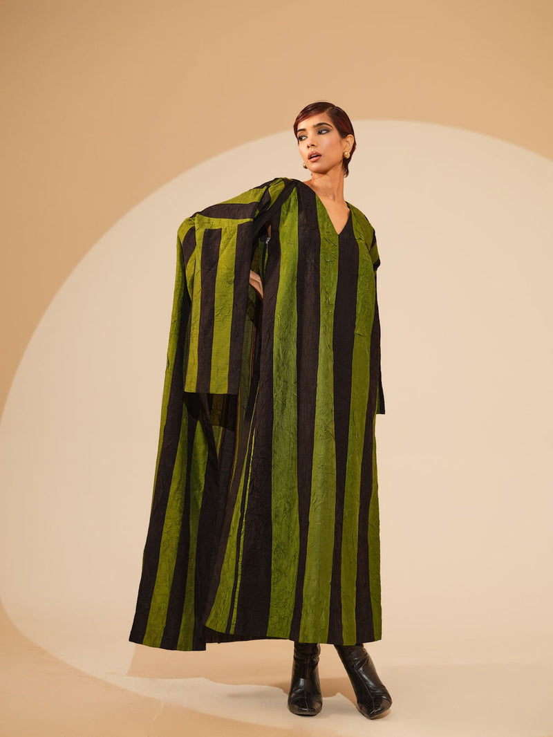 Twin Overlay-Jade + Black crushed silk jacket/overlay by Stoique in jade, black for women Worldwide