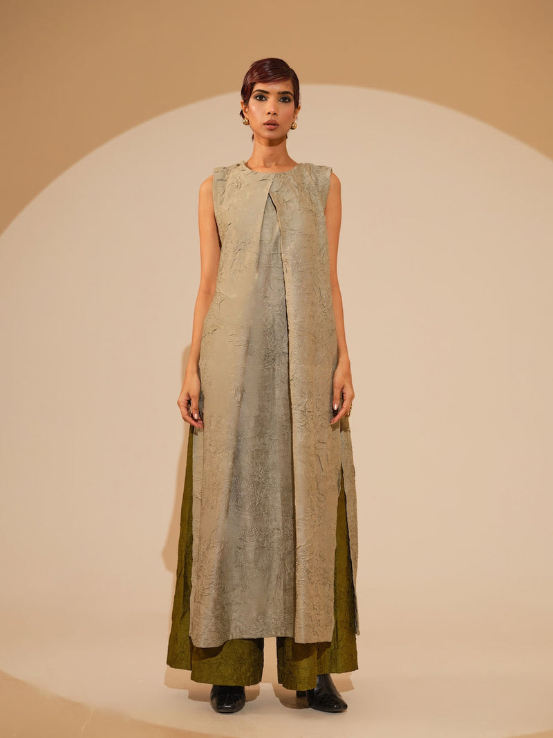Flip Tunic-Taupe crushed silk tunics/kaftan by Stoique in taupe for women Worldwide