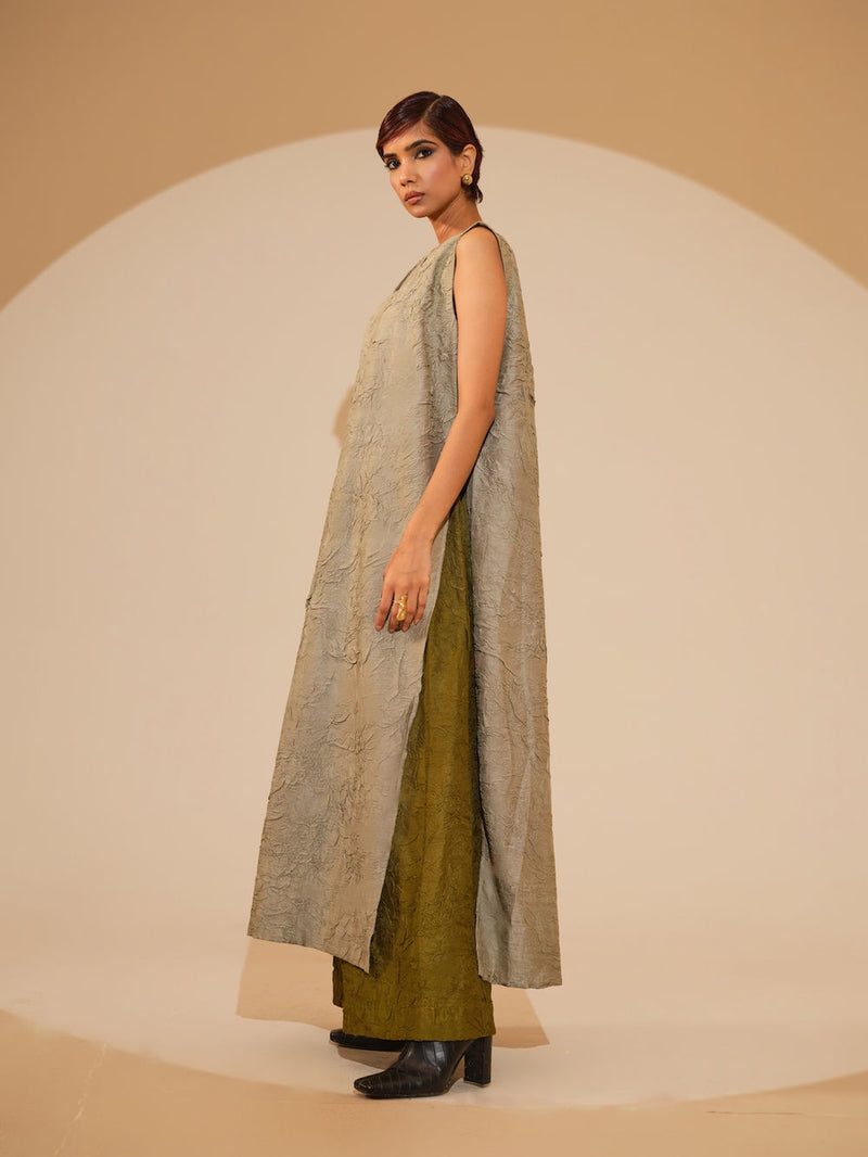 Flip Tunic-Taupe crushed silk tunics/kaftan by Stoique in taupe for women Worldwide