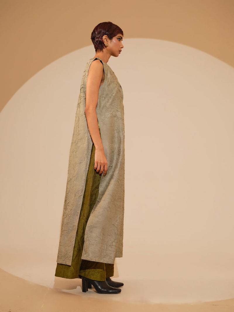 Flip Tunic-Taupe crushed silk tunics/kaftan by Stoique in taupe for women Worldwide