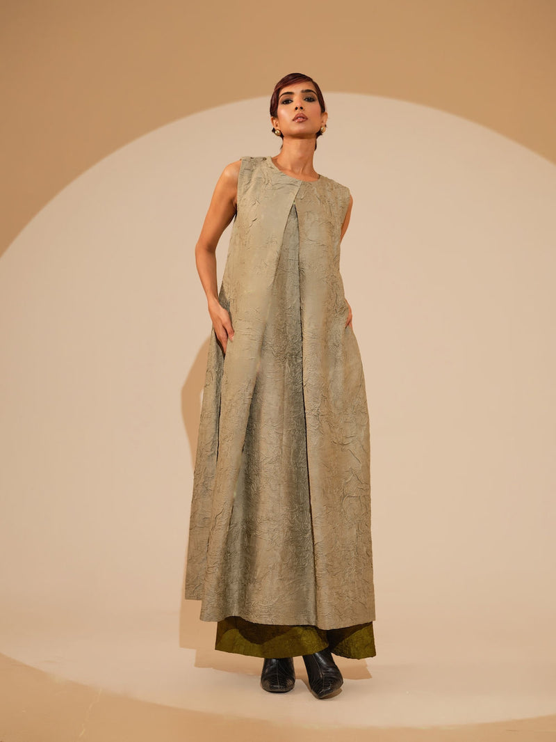 Flip Tunic-Taupe crushed silk tunics/kaftan by Stoique in taupe for women Worldwide