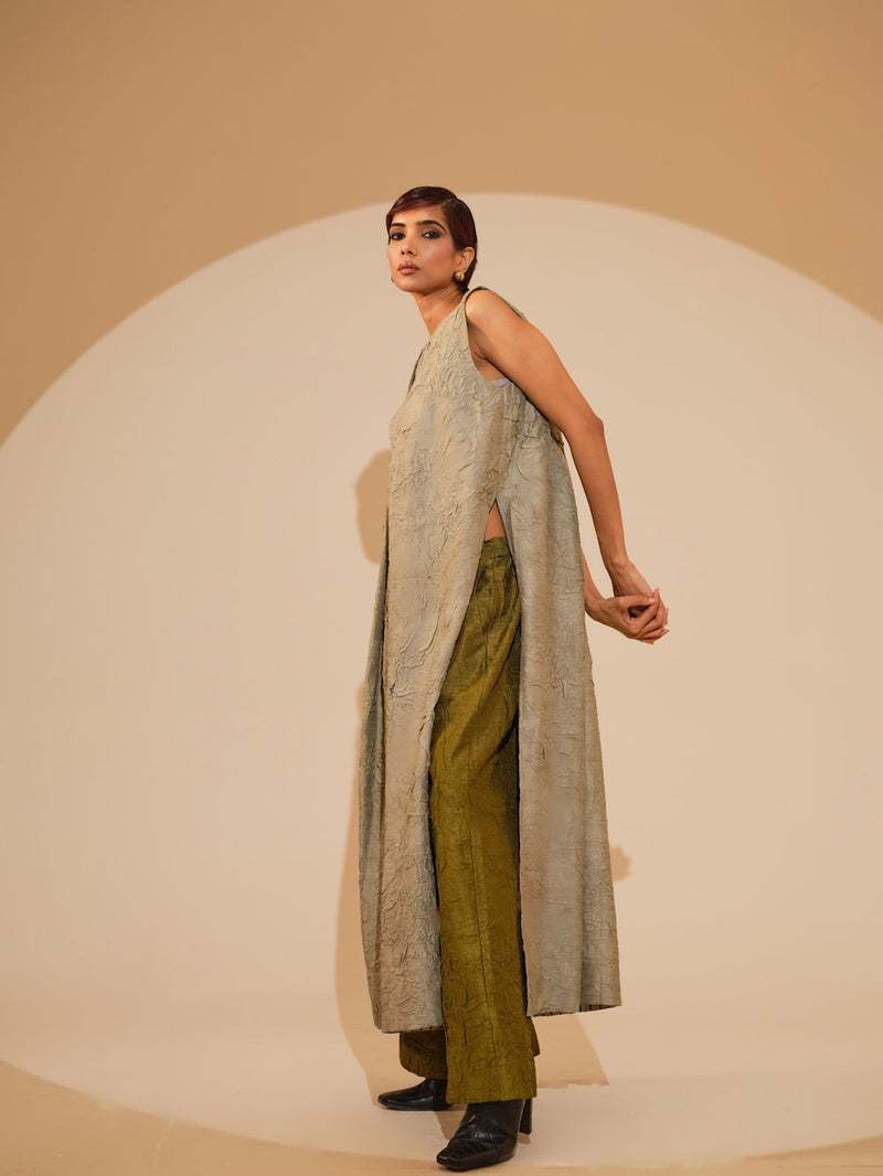 Flip Tunic-Taupe crushed silk tunics/kaftan by Stoique in taupe for women Worldwide