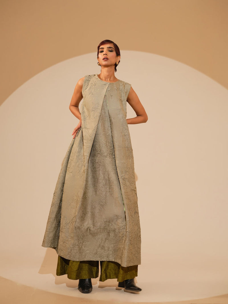 Flip Tunic-Taupe crushed silk tunics/kaftan by Stoique in taupe for women Worldwide