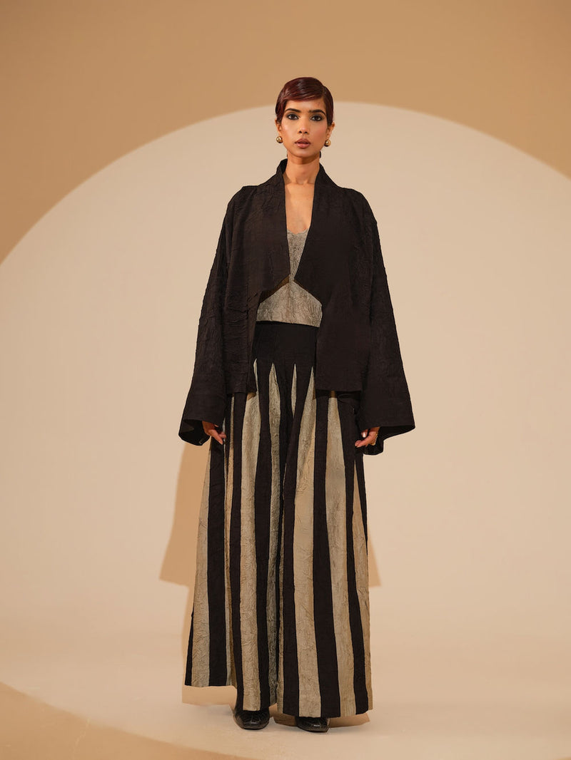 Bloom Overlay-Black + Multi crushed silk jacket/overlay by Stoique in black, multi for women Worldwide