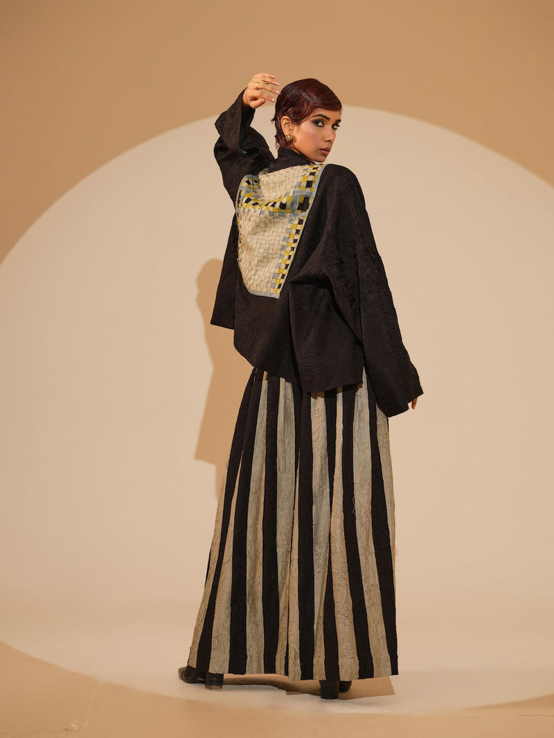 Bloom Overlay-Black + Multi crushed silk jacket/overlay by Stoique in black, multi for women Worldwide