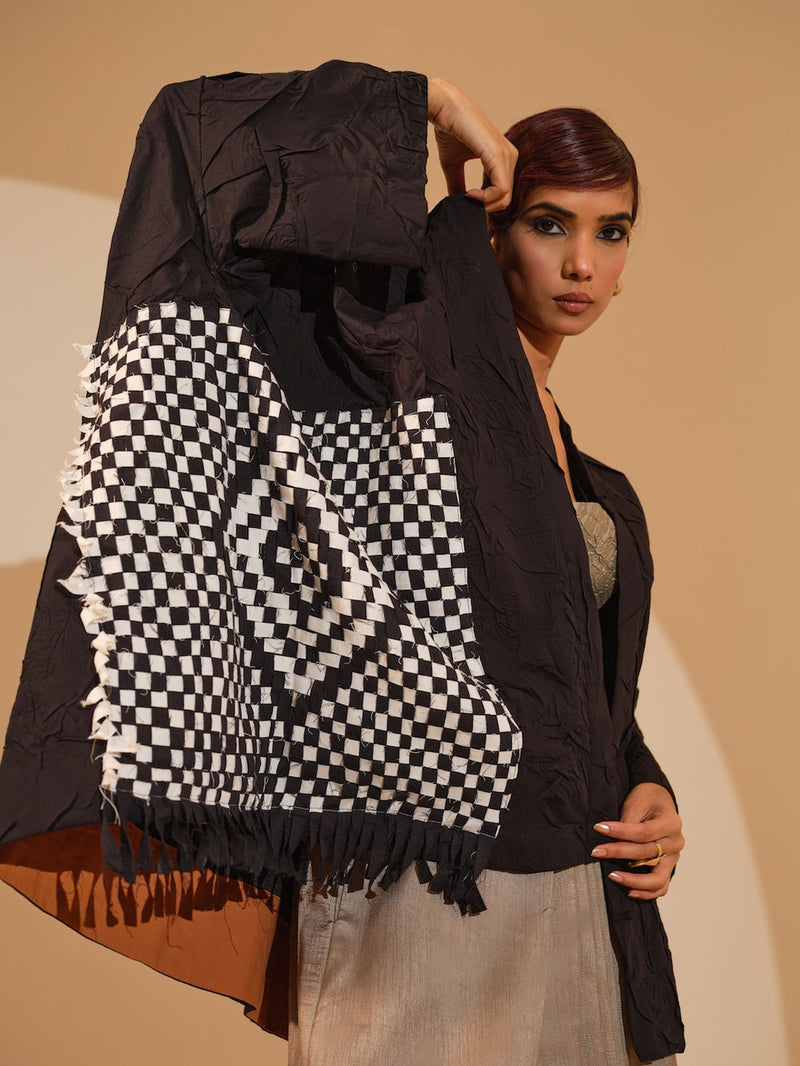 Eclipse Overlay-Black + Natural crushed cotton jacket/overlay by Stoique in black, natural for women Worldwide