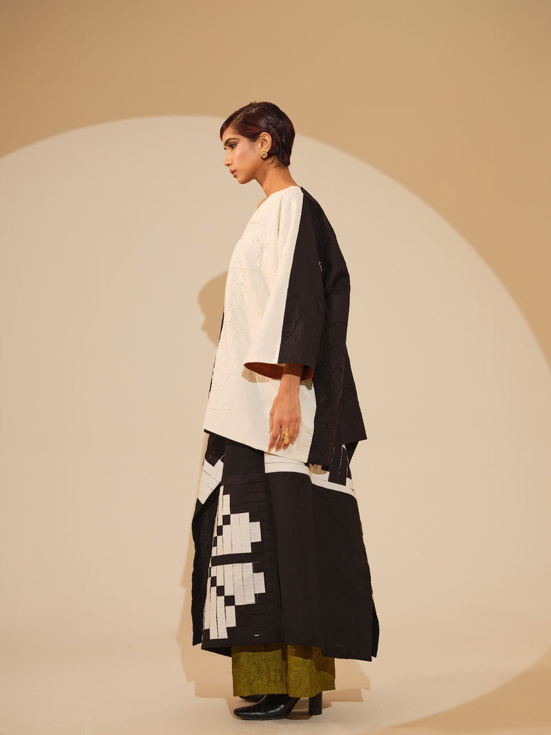 Ember Skirt-Black + Natural crushed cotton skirt by Stoique in black, natural for women Worldwide
