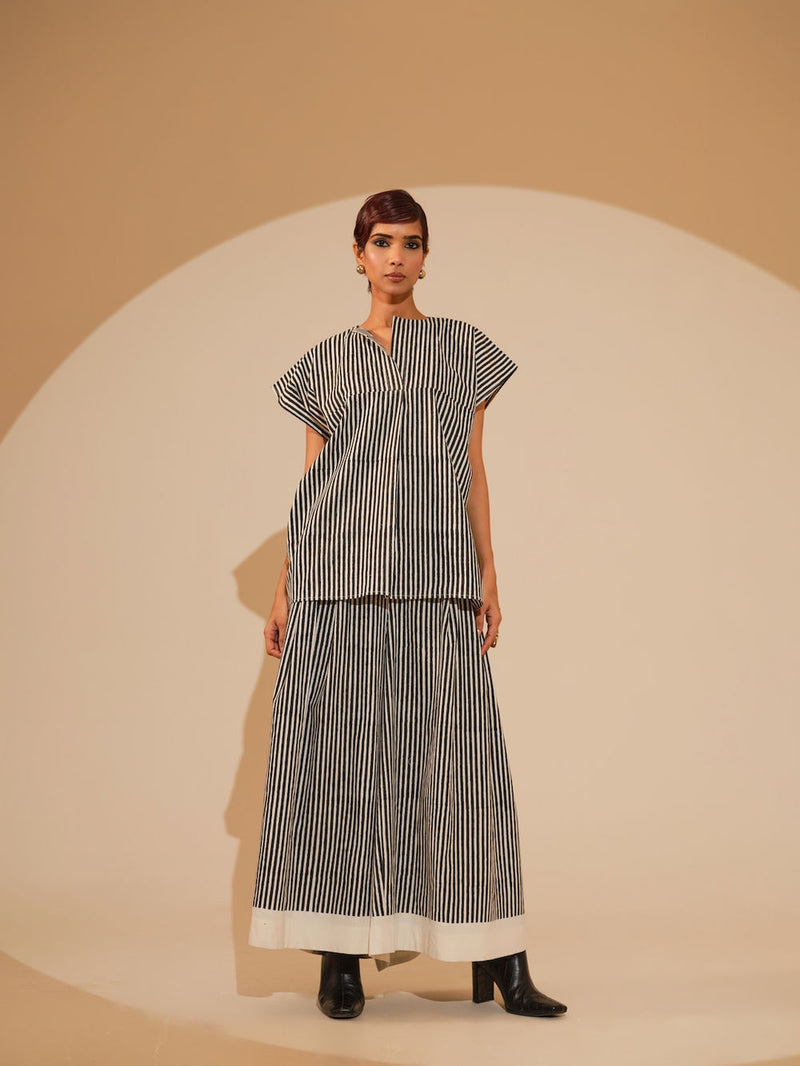 Gale Top-Natural + Black handwoven cotton top/shirt by Stoique in natural, black for women Worldwide