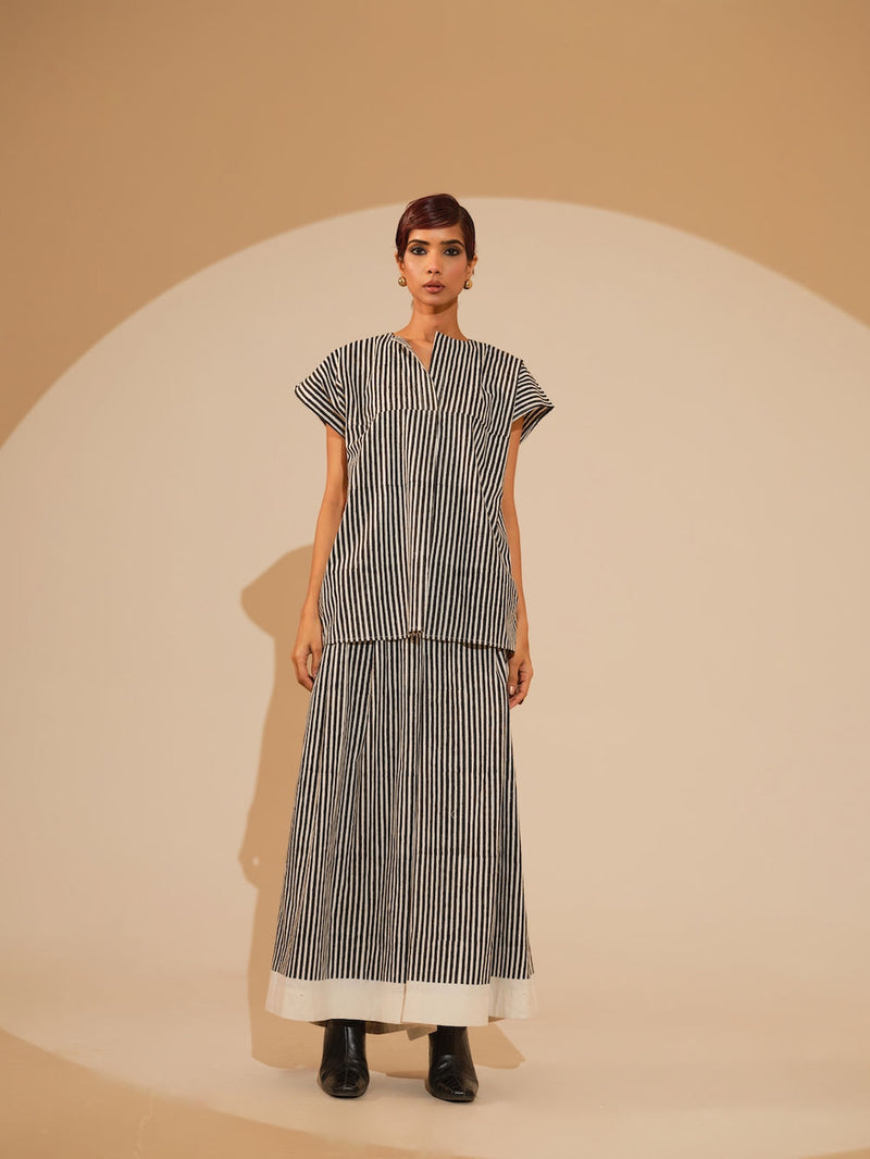 Gale Top-Natural + Black handwoven cotton top/shirt by Stoique in natural, black for women Worldwide