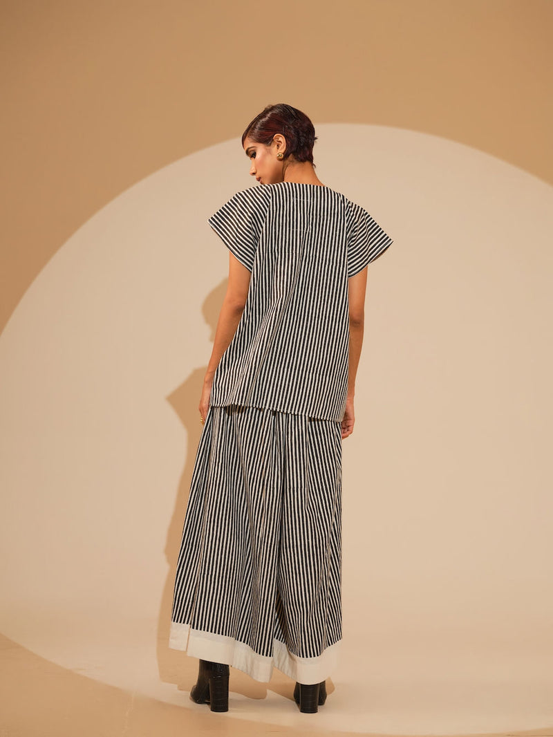 Gale Top-Natural + Black handwoven cotton top/shirt by Stoique in natural, black for women Worldwide