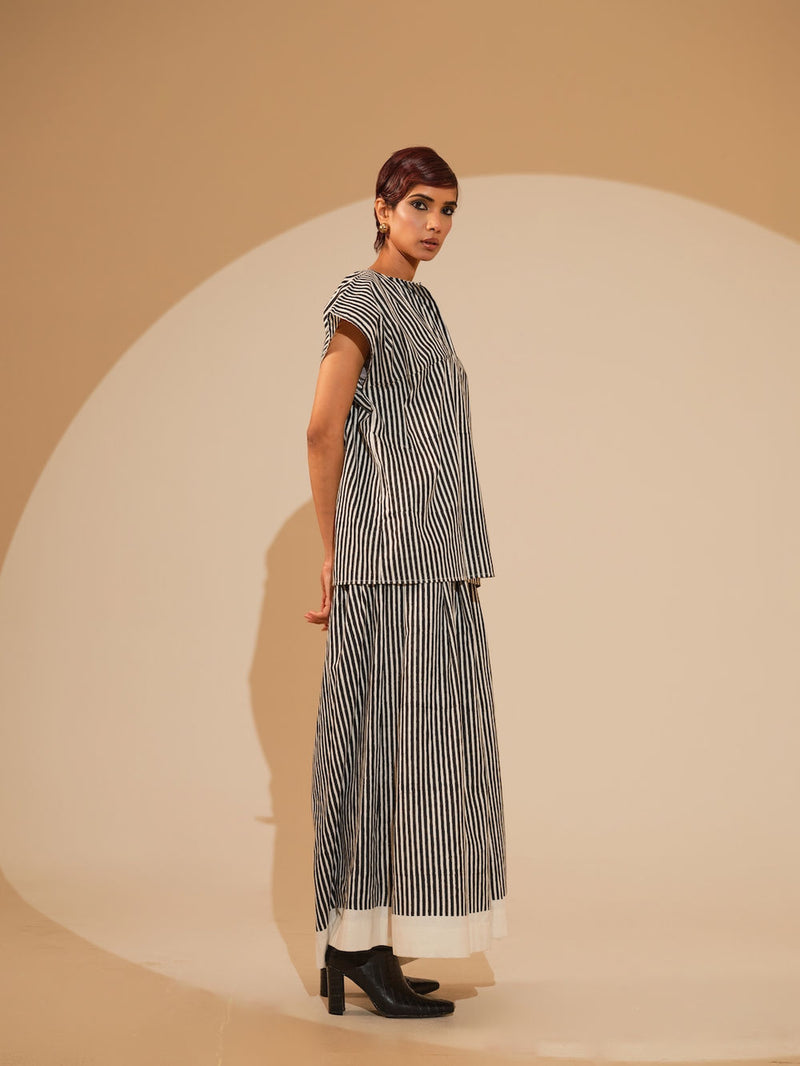 Gale Top-Natural + Black handwoven cotton top/shirt by Stoique in natural, black for women Worldwide