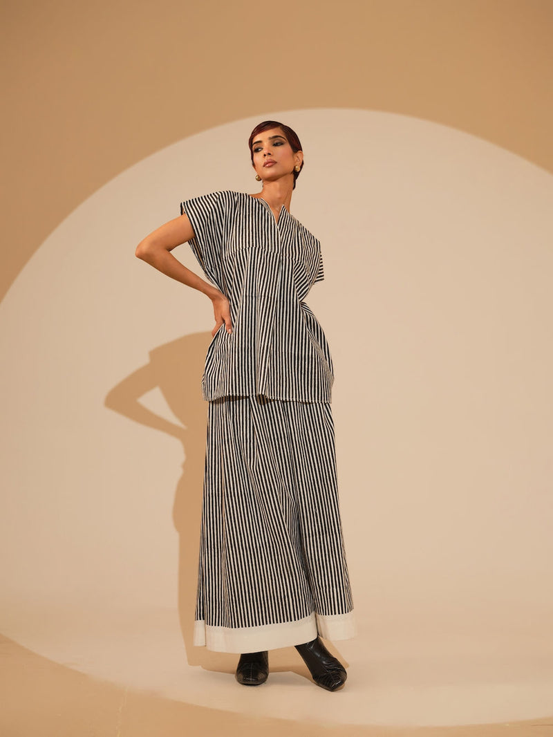Gale Top-Natural + Black handwoven cotton top/shirt by Stoique in natural, black for women Worldwide