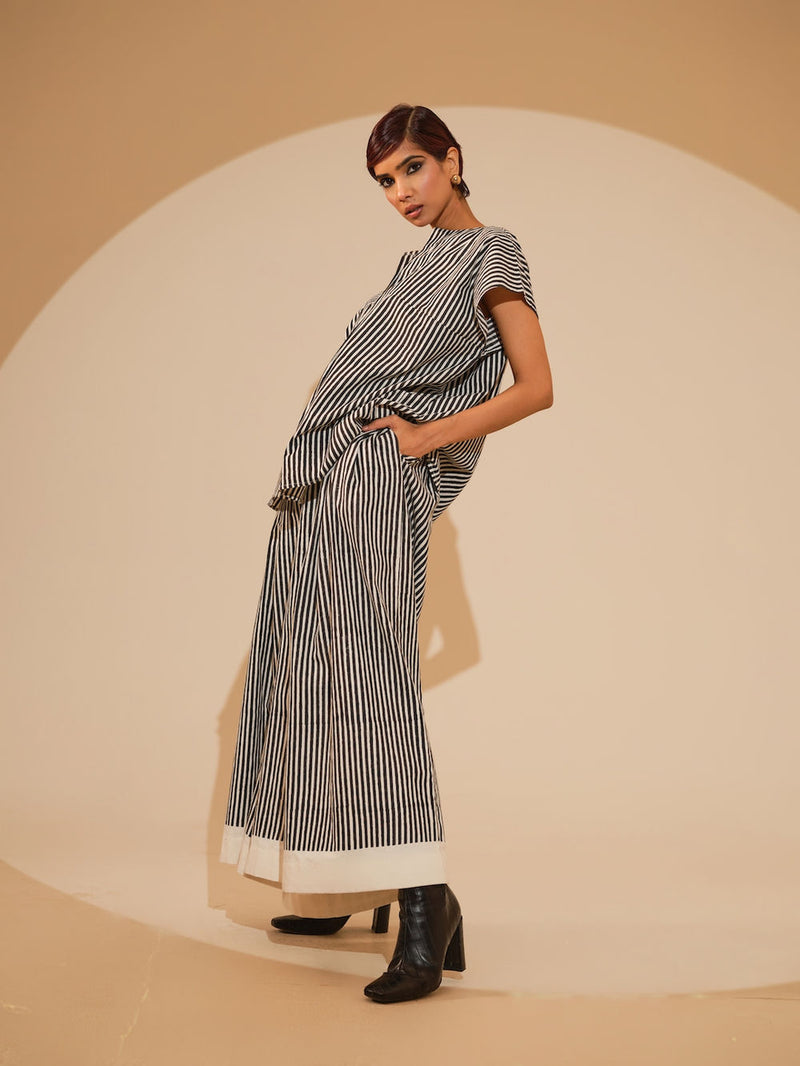 Gale Top-Natural + Black handwoven cotton top/shirt by Stoique in natural, black for women Worldwide