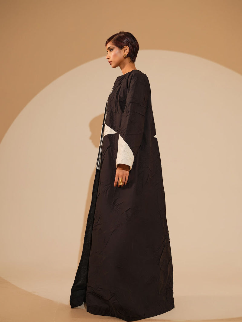 Mist Overlay-Black + Natural crushed cotton jacket/overlay by Stoique in black, natural for women Worldwide