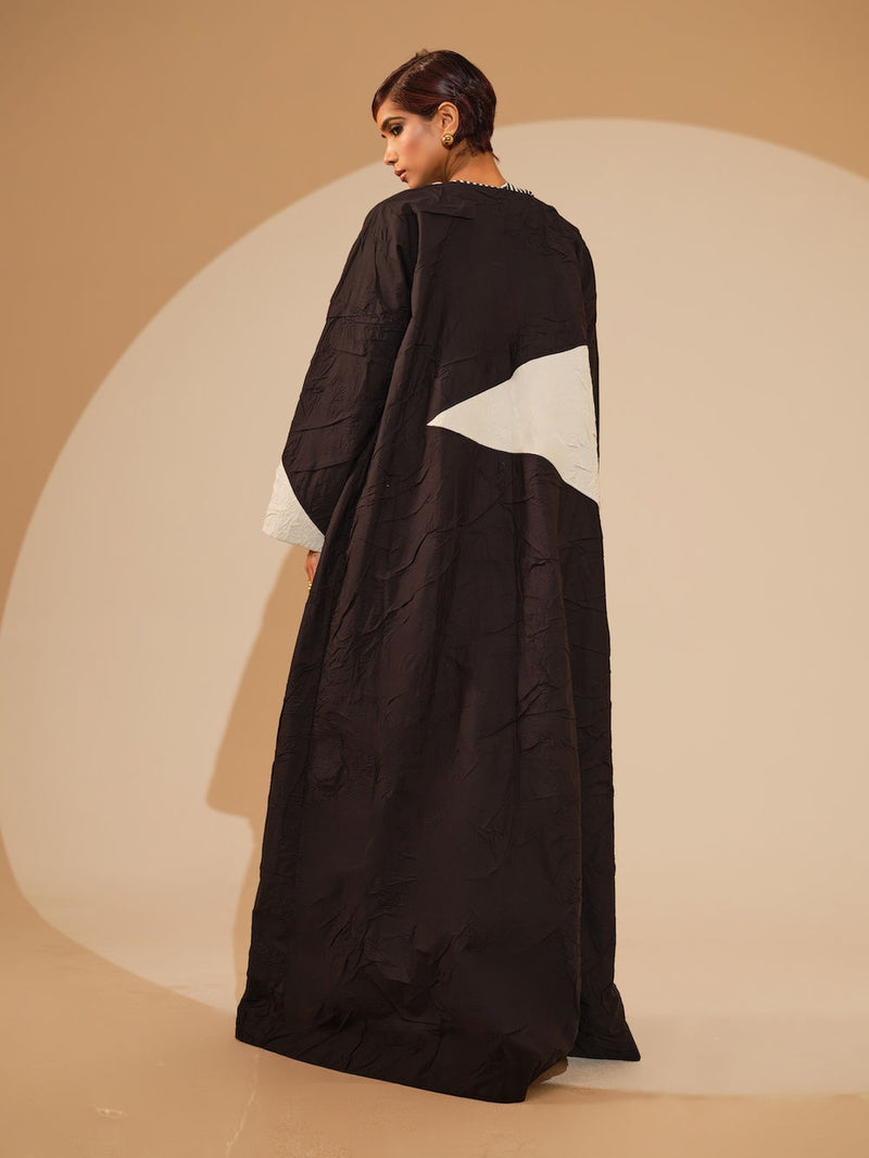 Mist Overlay-Black + Natural crushed cotton jacket/overlay by Stoique in black, natural for women Worldwide