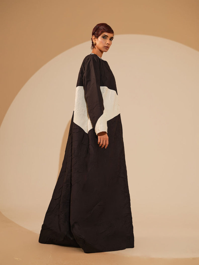 Mist Overlay-Black + Natural crushed cotton jacket/overlay by Stoique in black, natural for women Worldwide