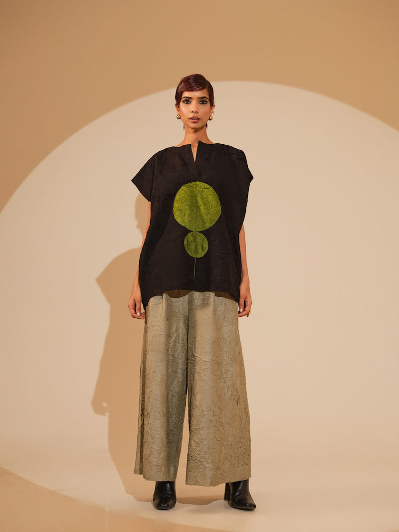 Lane Top-Black + JAde crushed silk top/shirt by Stoique in black, jade for women Worldwide