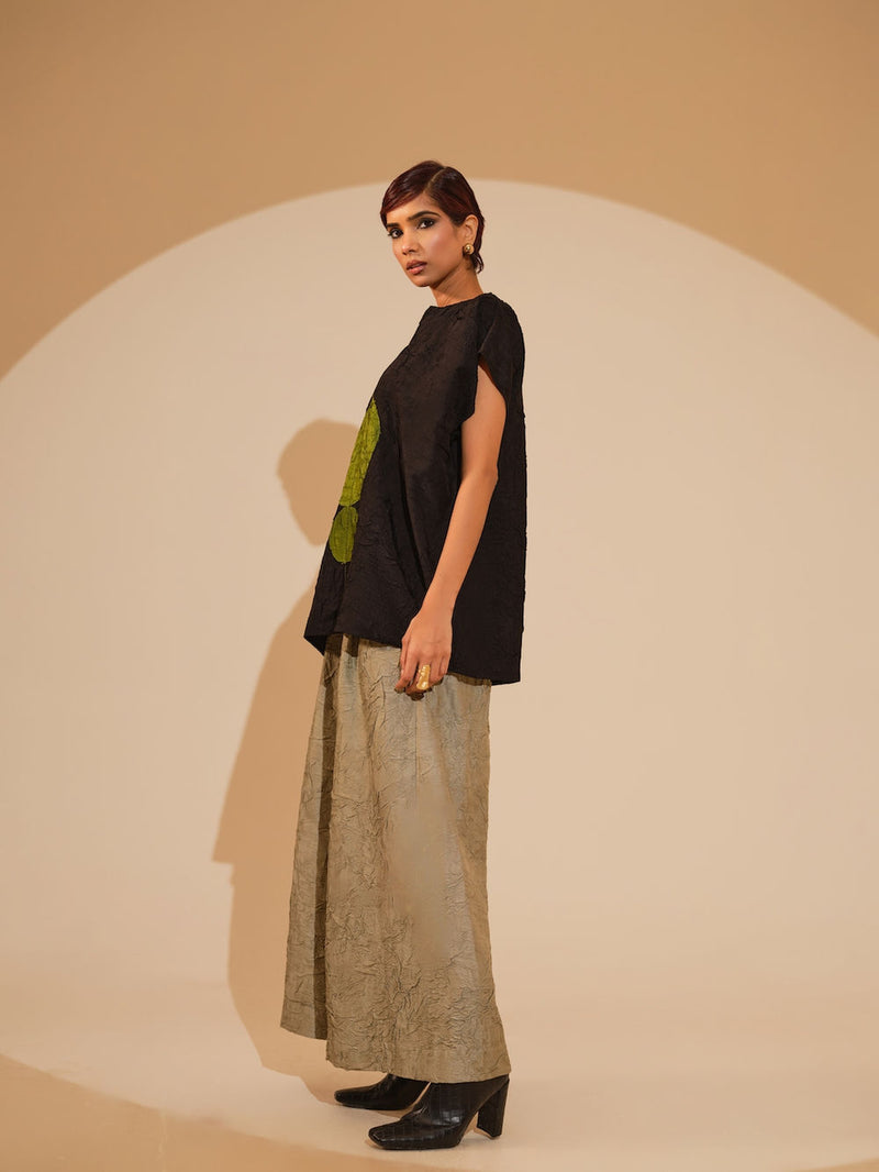 Lane Top-Black + JAde crushed silk top/shirt by Stoique in black, jade for women Worldwide