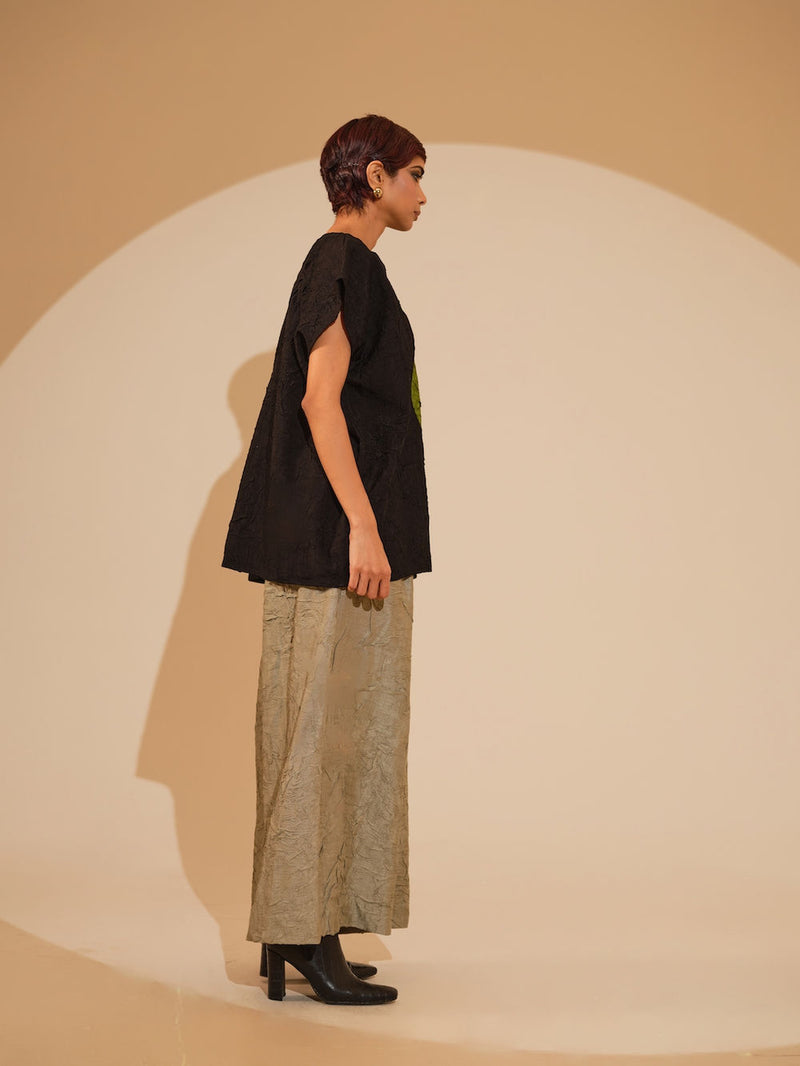 Lane Top-Black + JAde crushed silk top/shirt by Stoique in black, jade for women Worldwide