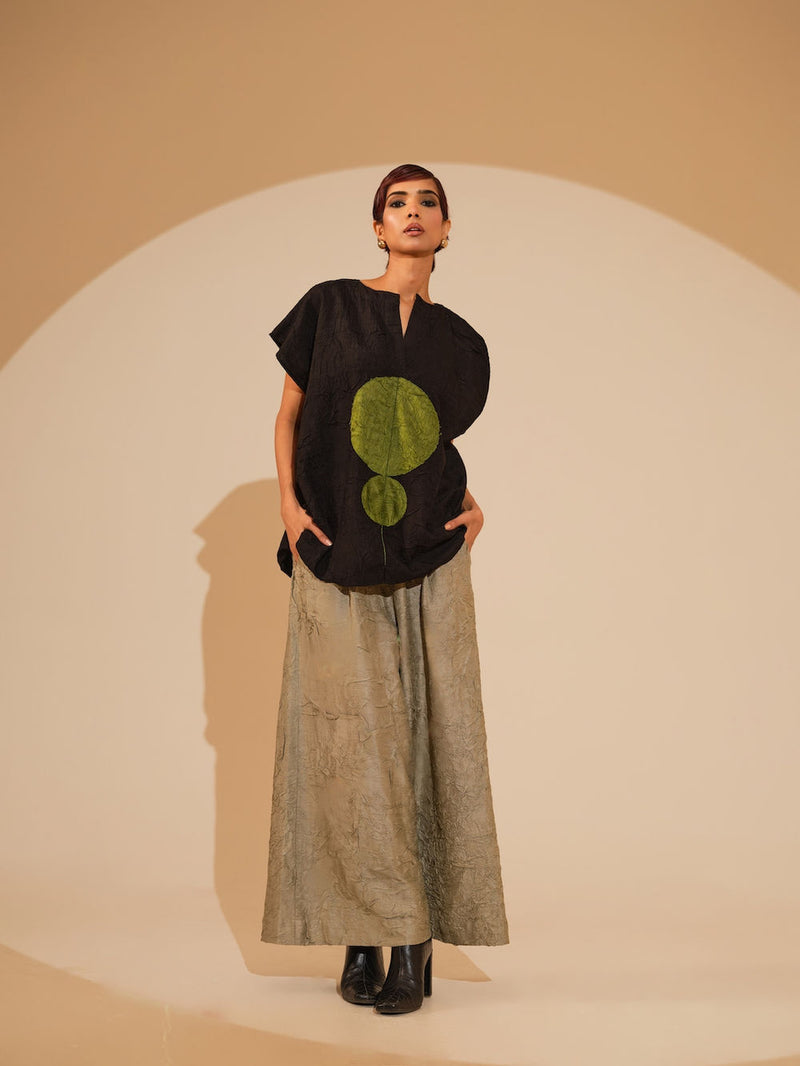 Lane Top-Black + JAde crushed silk top/shirt by Stoique in black, jade for women Worldwide