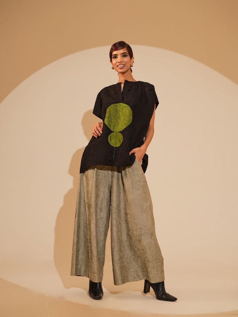 Lane Top-Black + JAde crushed silk top/shirt by Stoique in black, jade for women Worldwide