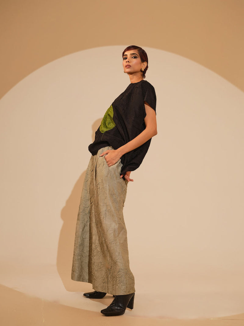 Lane Top-Black + JAde crushed silk top/shirt by Stoique in black, jade for women Worldwide
