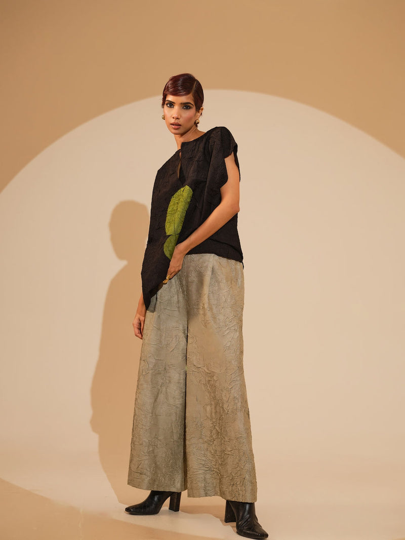 Lane Top-Black + JAde crushed silk top/shirt by Stoique in black, jade for women Worldwide
