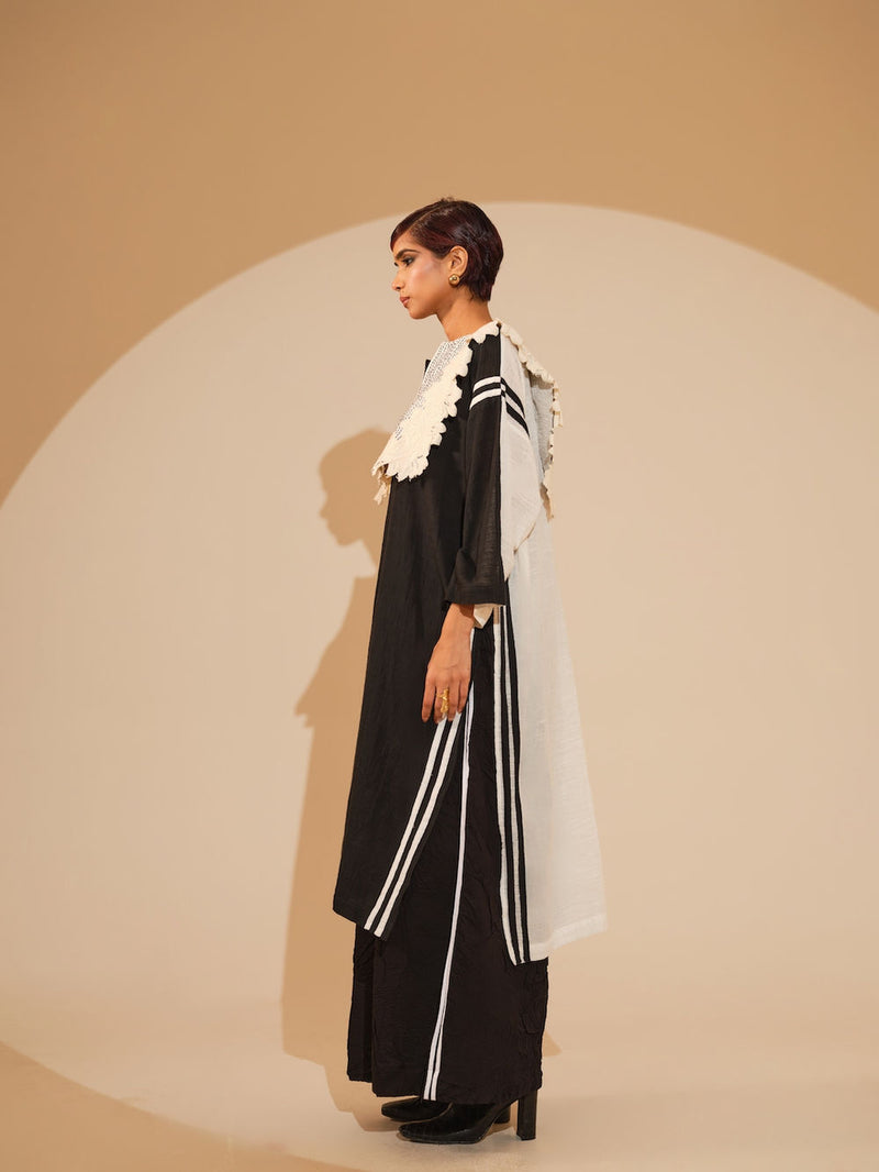 Fern Pants-Black + Natural crushed cotton pant/trouser by Stoique in black, natural for women Worldwide