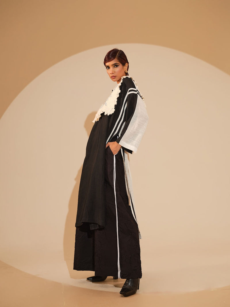 Fern Tunic-Black + Natural crushed silk tunics/kaftan by Stoique in black, natural for women Worldwide