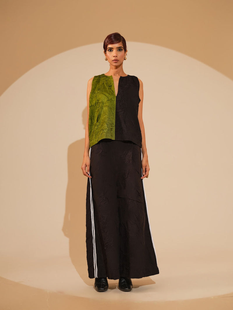Stream CB Top-Jade + Black crushed silk top/shirt by Stoique in jade, black for women Worldwide
