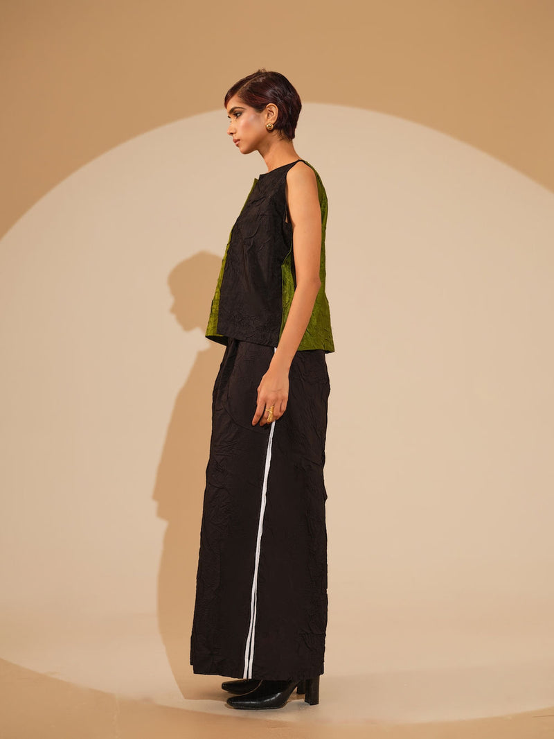 Stream CB Top-Jade + Black crushed silk top/shirt by Stoique in jade, black for women Worldwide
