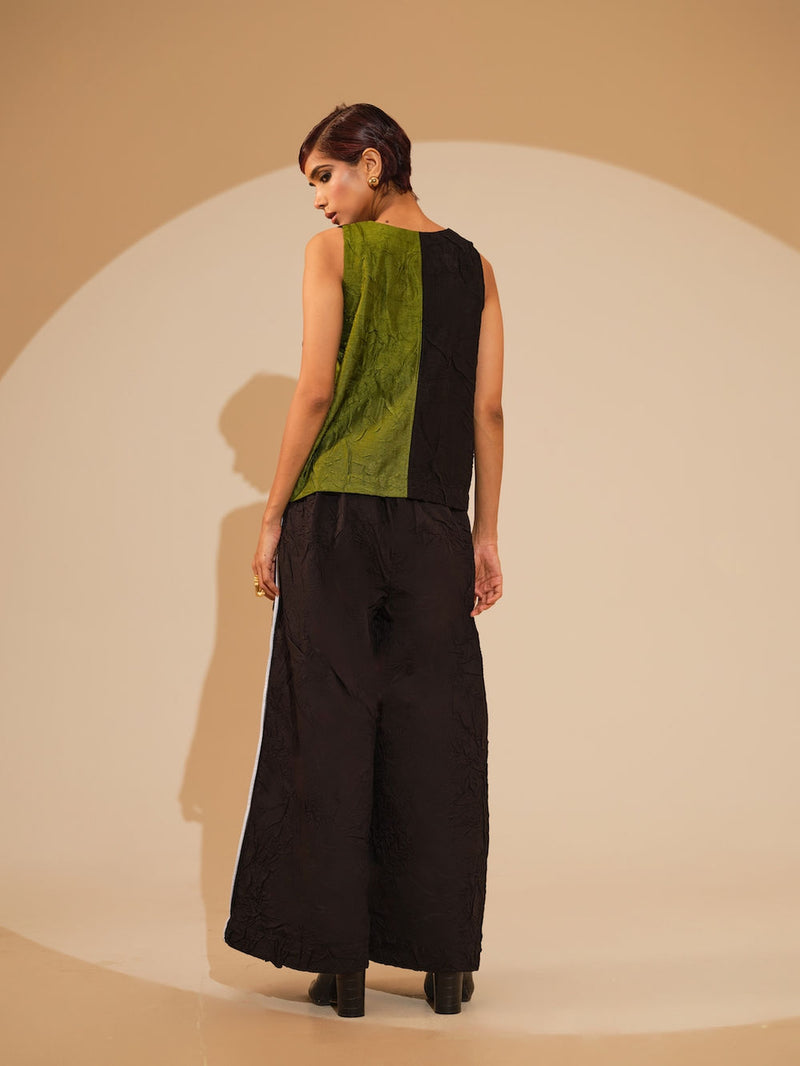 Stream CB Top-Jade + Black crushed silk top/shirt by Stoique in jade, black for women Worldwide