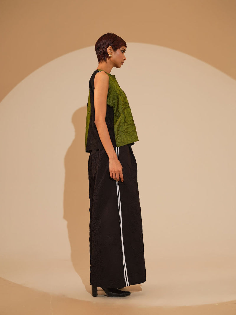Stream CB Top-Jade + Black crushed silk top/shirt by Stoique in jade, black for women Worldwide