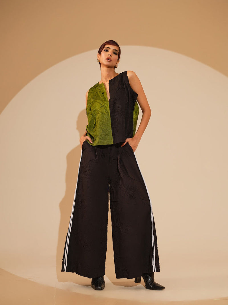 Stream CB Top-Jade + Black crushed silk top/shirt by Stoique in jade, black for women Worldwide