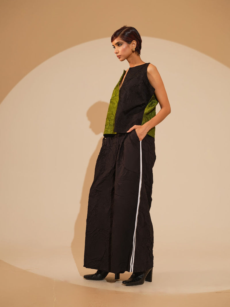 Stream CB Top-Jade + Black crushed silk top/shirt by Stoique in jade, black for women Worldwide