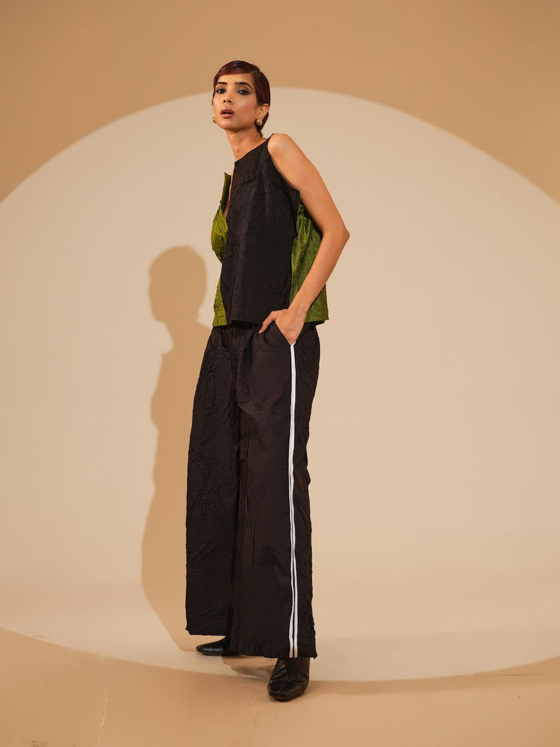 Stream CB Top-Jade + Black crushed silk top/shirt by Stoique in jade, black for women Worldwide