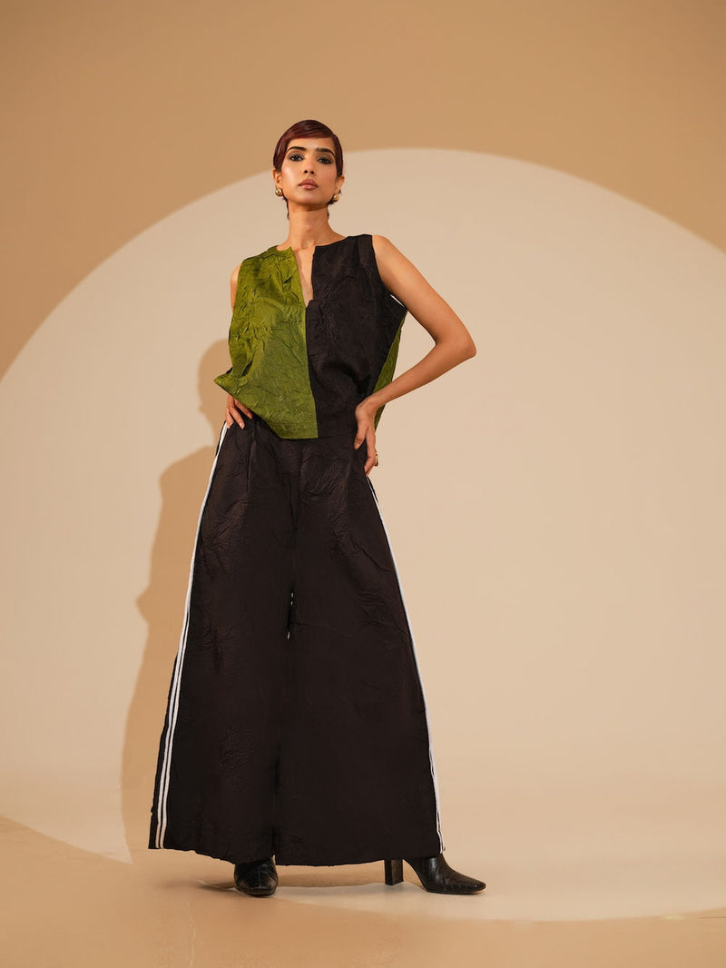 Stream CB Top-Jade + Black crushed silk top/shirt by Stoique in jade, black for women Worldwide