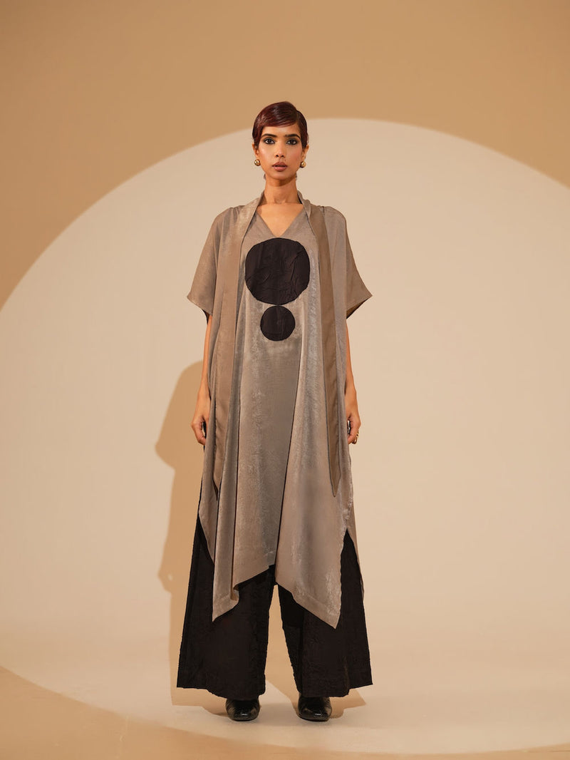Days Tunic-Grey + Black velvet silk tunics/kaftan by Stoique in grey, black for women Worldwide
