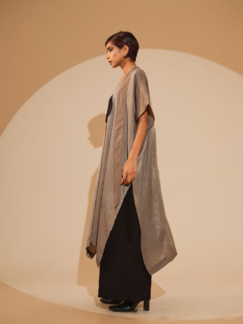 Days Tunic-Grey + Black velvet silk tunics/kaftan by Stoique in grey, black for women Worldwide