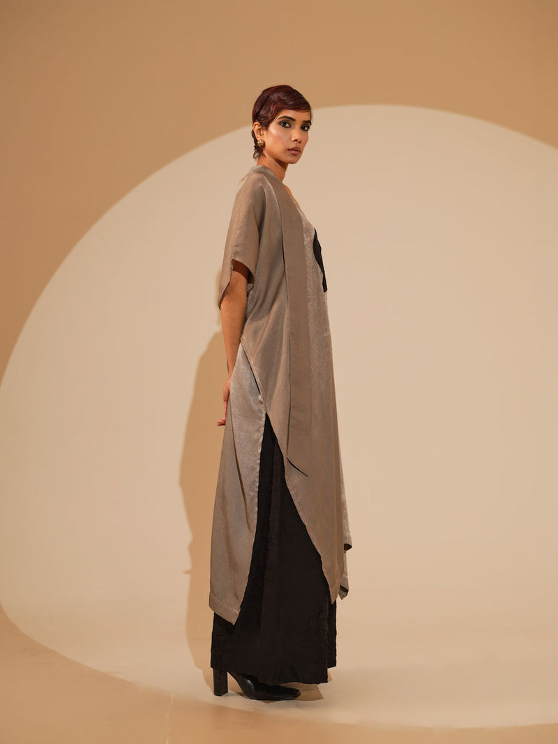 Days Tunic-Grey + Black velvet silk tunics/kaftan by Stoique in grey, black for women Worldwide