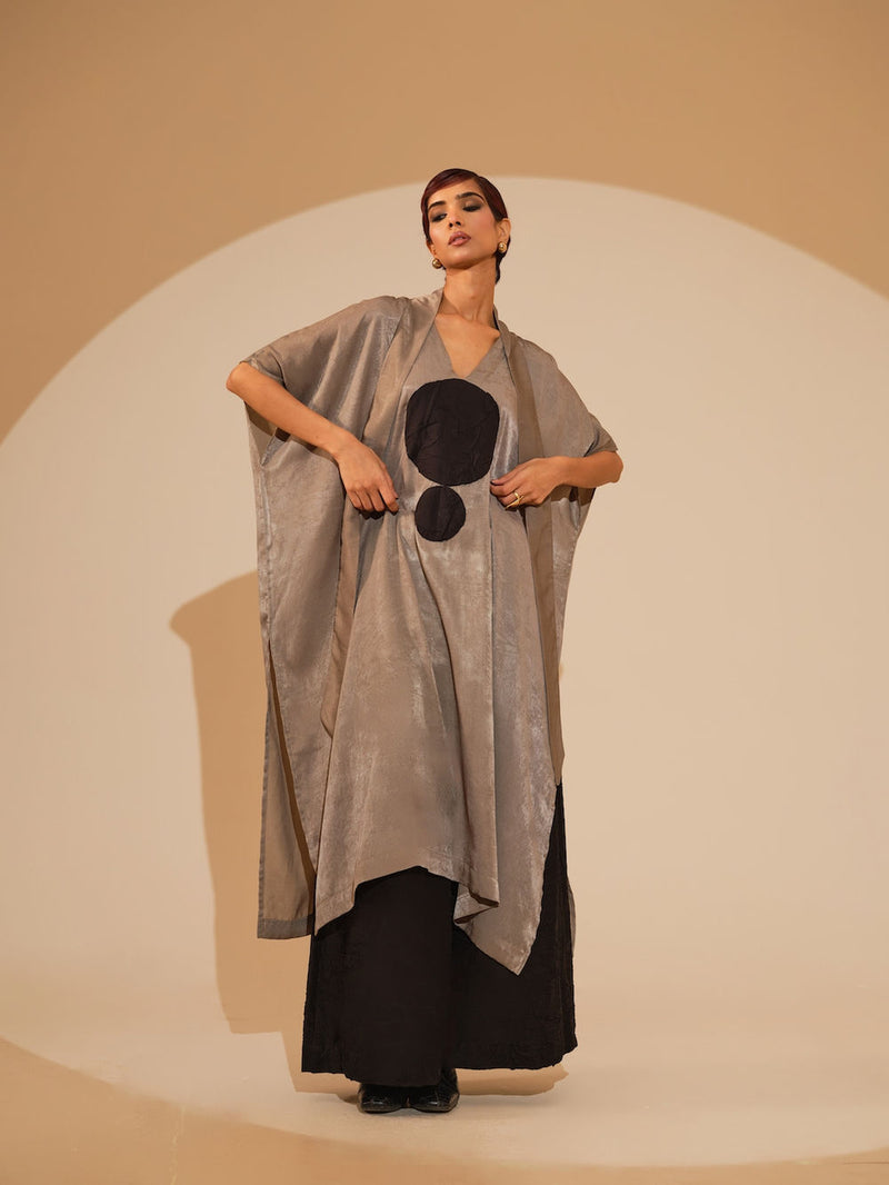 Days Tunic-Grey + Black velvet silk tunics/kaftan by Stoique in grey, black for women Worldwide