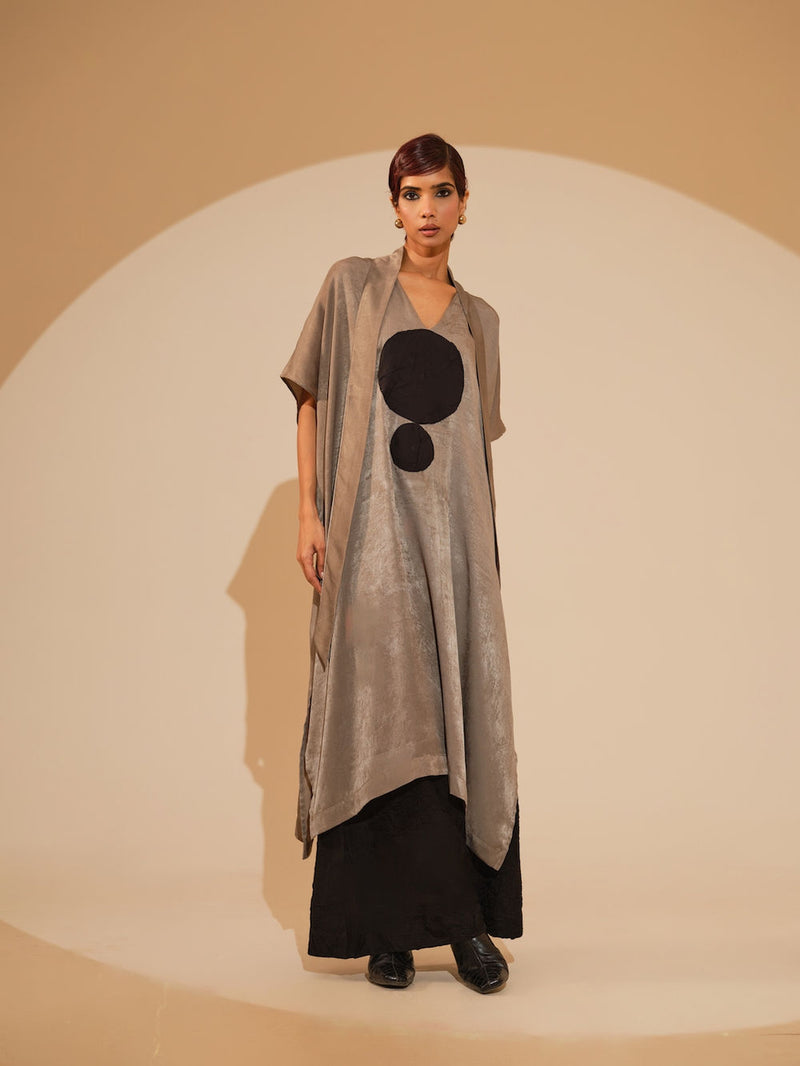 Days Tunic-Grey + Black velvet silk tunics/kaftan by Stoique in grey, black for women Worldwide