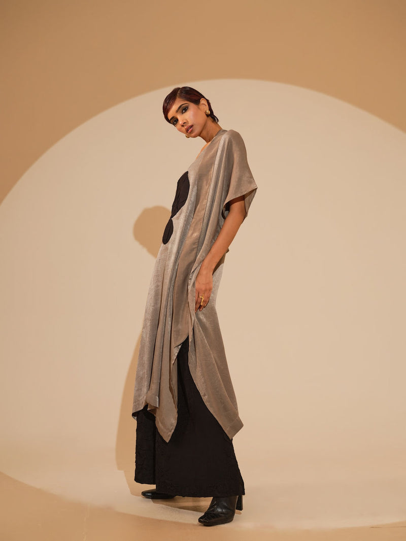 Days Tunic-Grey + Black velvet silk tunics/kaftan by Stoique in grey, black for women Worldwide