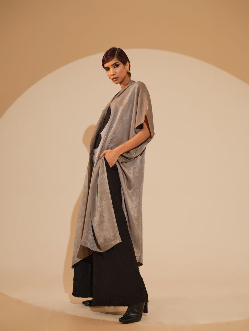 Days Tunic-Grey + Black velvet silk tunics/kaftan by Stoique in grey, black for women Worldwide