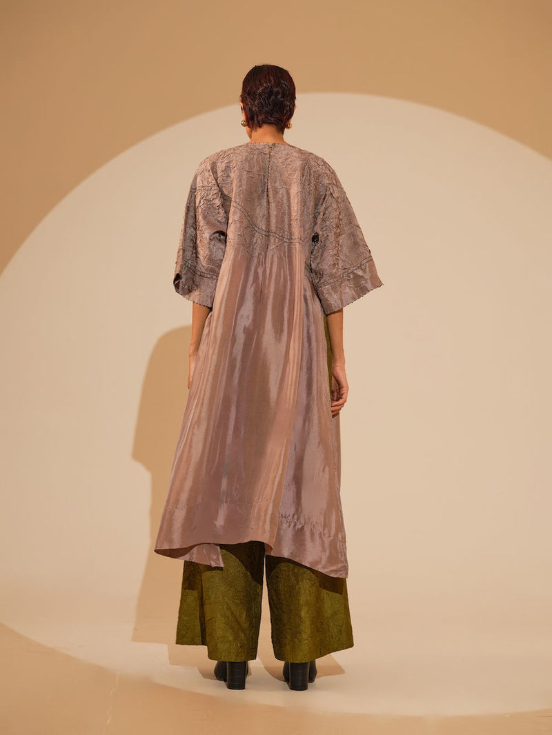 Sprout Tunic-Taupe crushed silk tunics/kaftan by Stoique in taupe for women Worldwide