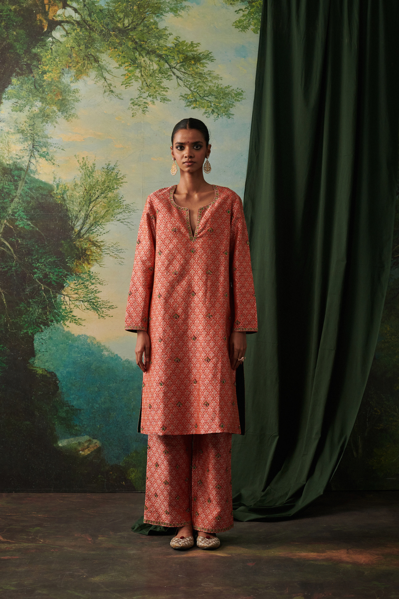 ALFIA & RUHAB KURTA & PANT georgette by Rashika Mittal in orange color for women Worldwide
