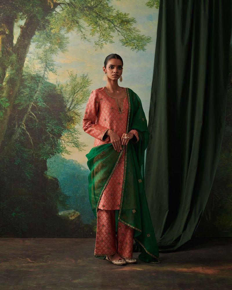 ALFIA & RUHAB KURTA & PANT georgette by Rashika Mittal in orange color for women Worldwide