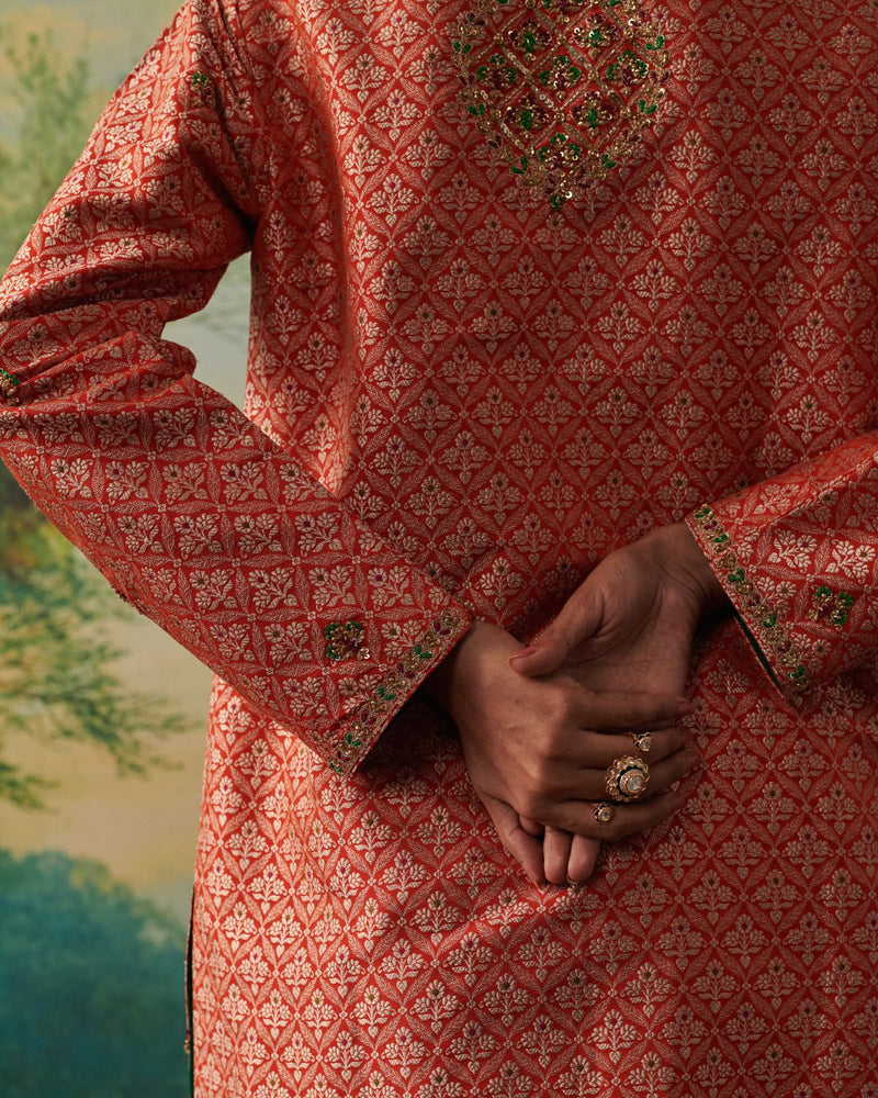ALFIA & RUHAB KURTA & PANT georgette by Rashika Mittal in orange color for women Worldwide