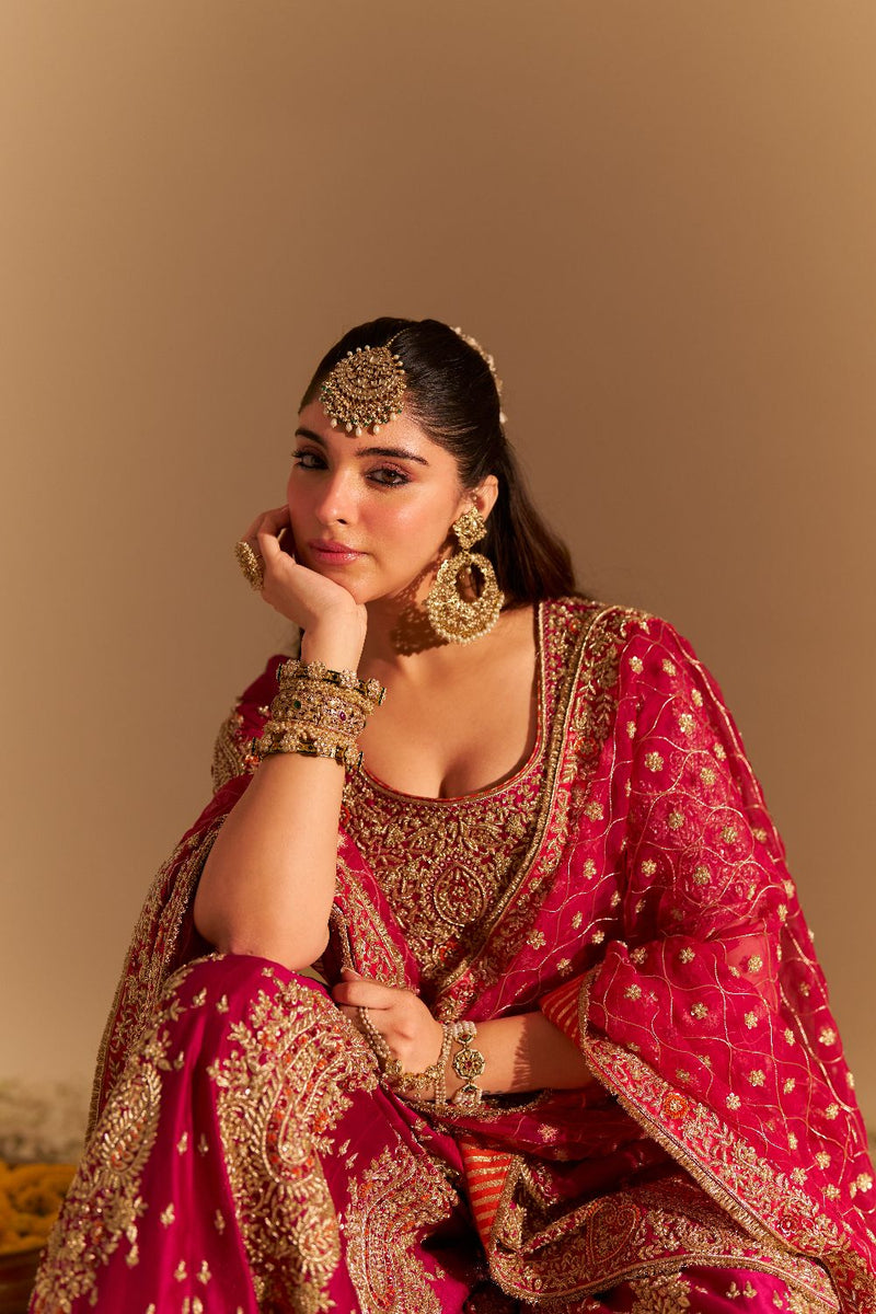 Alina - Dabka Zardozi Embroidered Silk Hotpink Sharara Set silk by SHEETAL BATRA in pink color for women Worldwide