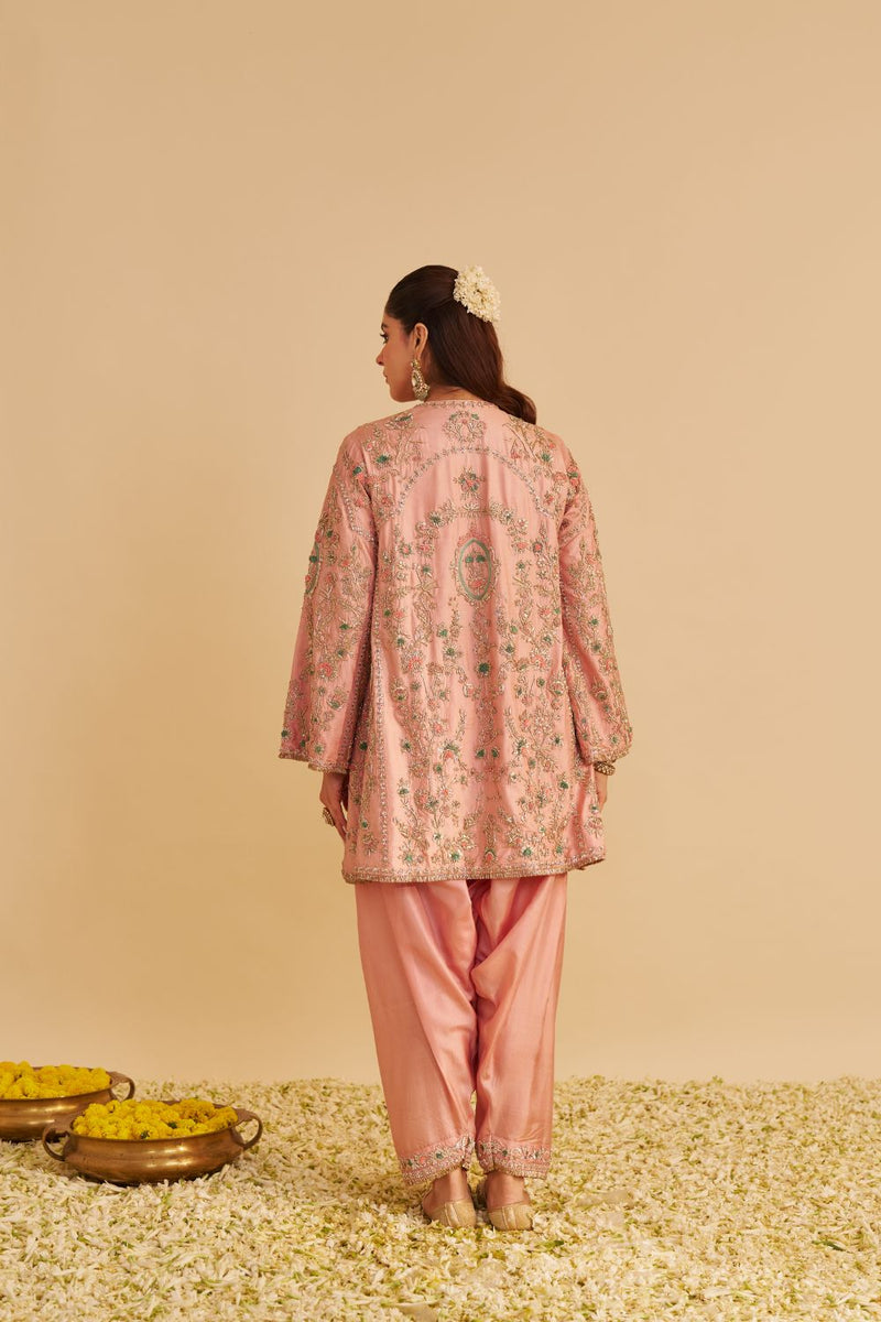 Alira - Dabka Zardozi Embroidered Blush Pink Kurta & Salwar with Dupatta silk by SHEETAL BATRA in blush color for women Worldwide
